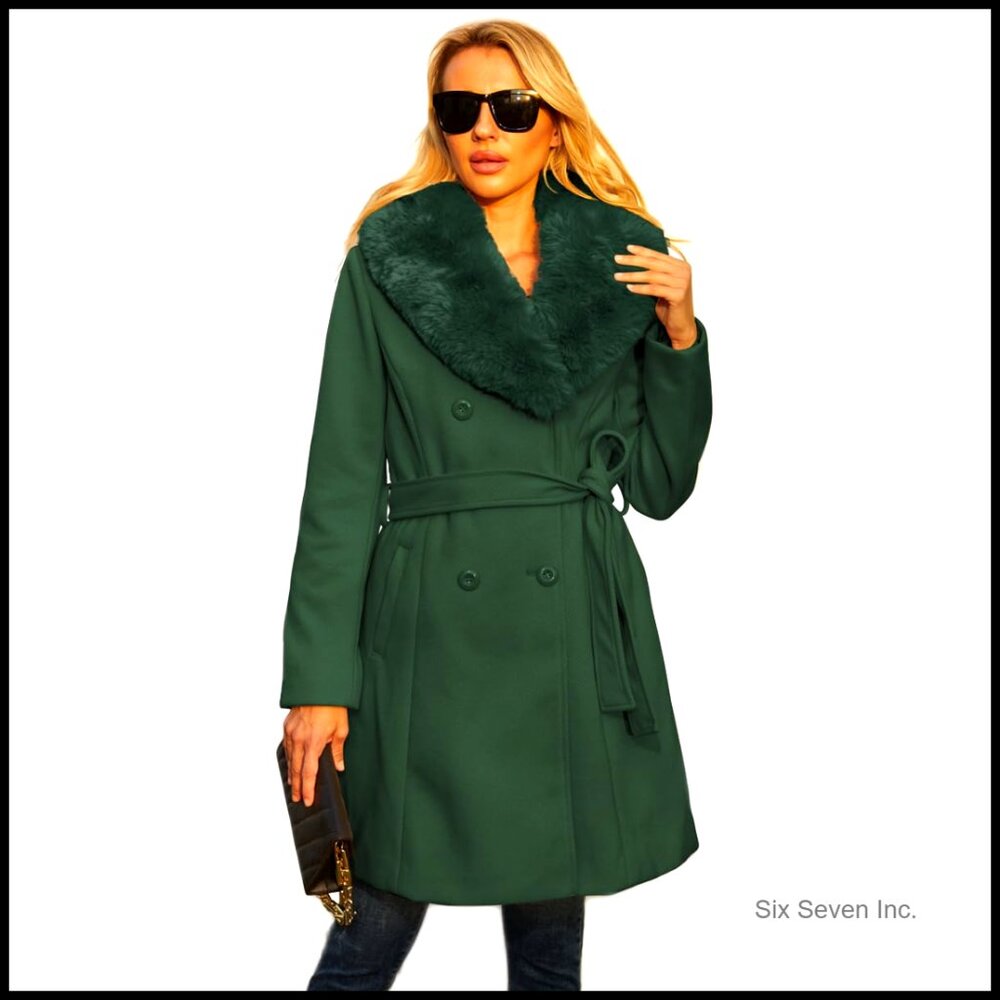 Long Pea Coat Faux Leather Trench Coat Winter Outwear Wrap Coat